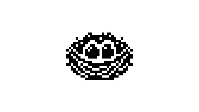 Pixel art bird nest with eggs.