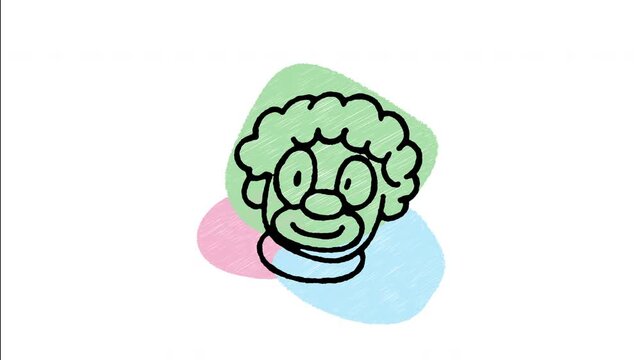 An animated hand drawn cheerful clown face icon. Ideal for circus themes, children birthday parties, carnival shows, and fun graphic design assets