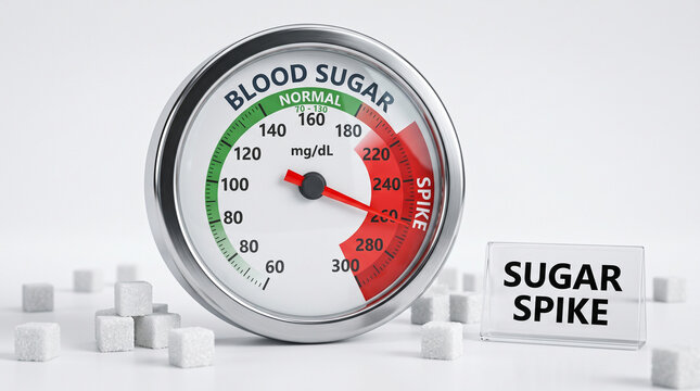 Blood sugar gauge showing a high reading spike isolated on white background