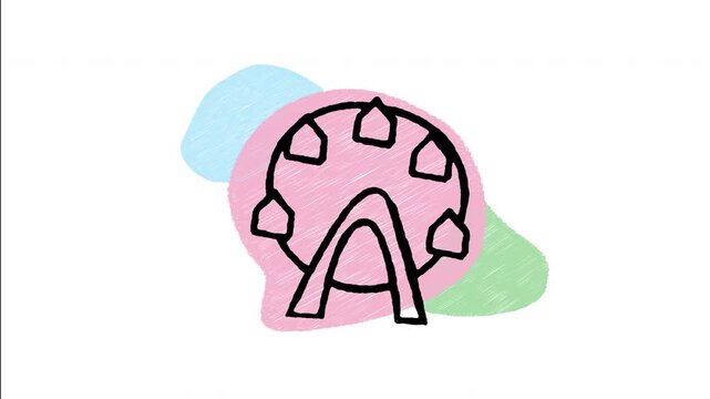 An animated hand drawn ferris wheel icon spinning at a carnival park. Perfect for fairground attractions, festival travel, and UI graphic elements
