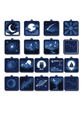 Night Sky Astronomy Illustration Collection – Moon, Stars, Mountains and Space Icons © MdMosharof