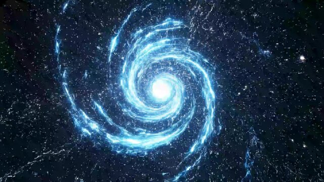 Swirling Blue Electric Energy Vortex and Lightning Sparks in Deep Space