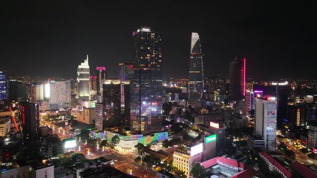 Aerial view of the skyline and nightscape of Ho Chi Minh City, Vietnam