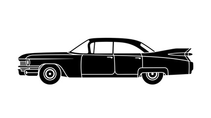 Naklejka premium Classic vintage car silhouette profile view on white background.