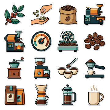 Illustrated Coffee Brewing Equipment and Process.