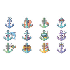 Obraz premium Colorful Illustrated Nautical Anchor Design Collection.