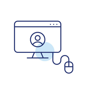 Desktop computer user, computer workstation account. Pixel perfect, editable stroke vector icon
