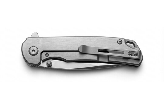 Titanium EDC Pocket Knife, Closed with Pocket Clip, Isolated on White, Editorial