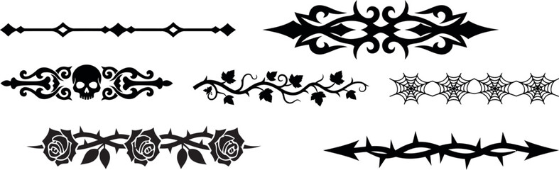 Fototapeta premium Set of decorative vintage dividers and floral ornaments for page borders and elegant graphic design projects