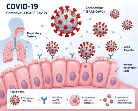 COVID-19 Infection Concept with Coronavirus and Airway Cells
