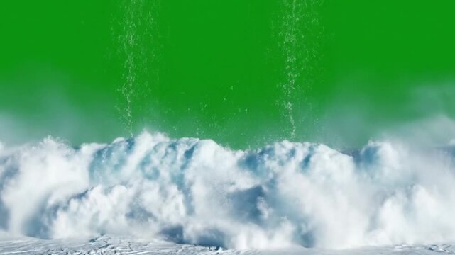 Ocean wave crashing with white foam on green screen background