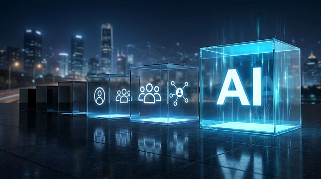 Futuristic AI Network Concept With Digital User And Collaboration Icons