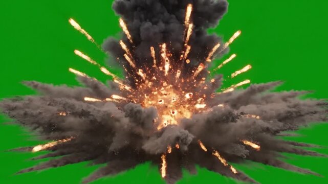 Fireball Explosion Mushroom Cloud on Green Screen Background for VFX