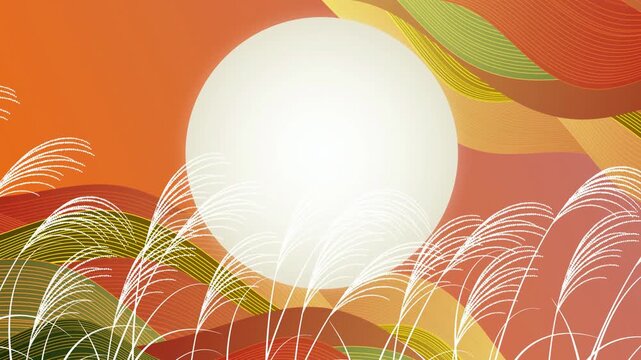 Full Moon over Autumn Pampas Grass 4K