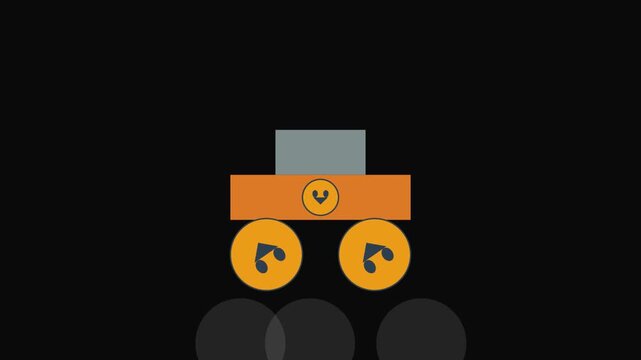 Abstract minimalist orange robotic rover vehicle icon on a dark background 4K Motion Video