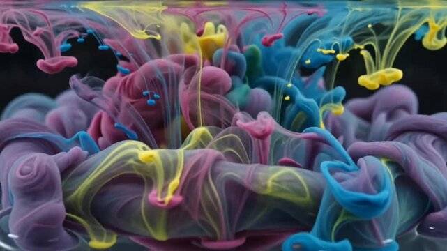 Colorful Ink Drops Splashing In Water, Abstract Fluid Animation