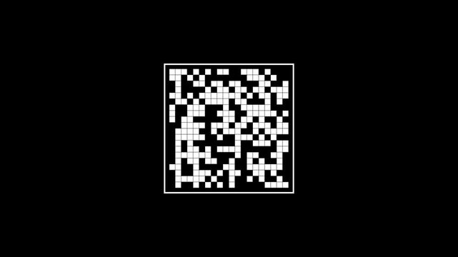 Abstract square data code with white pixel pattern on black background 4K Motion Video
