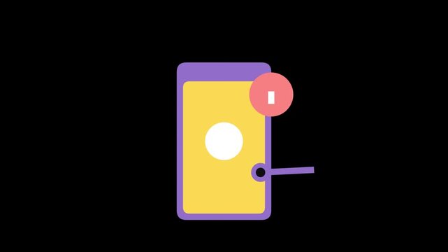 Flat vector illustration of a mobile phone screen with a finger touch gesture and a notification bubble alert on a dark background 4K Motion Video