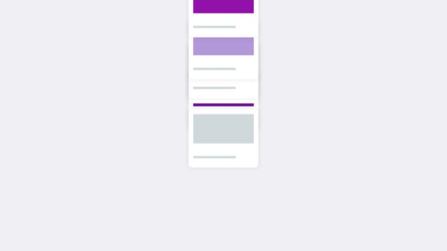 Minimalist vertical interface card design with purple color headers and text placeholders for web layout 4K Motion Video