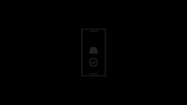 Minimalist smartphone icon with notification bell and circle interface button on a dark background 4K Motion Video