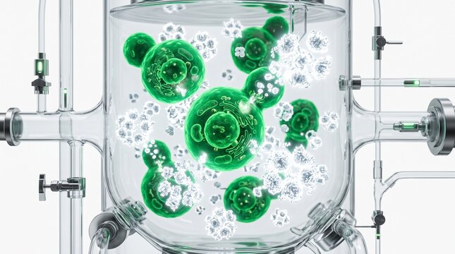 3D Microscopic Diagram of Yeast Cells Producing Casein Proteins via Precision Fermentation