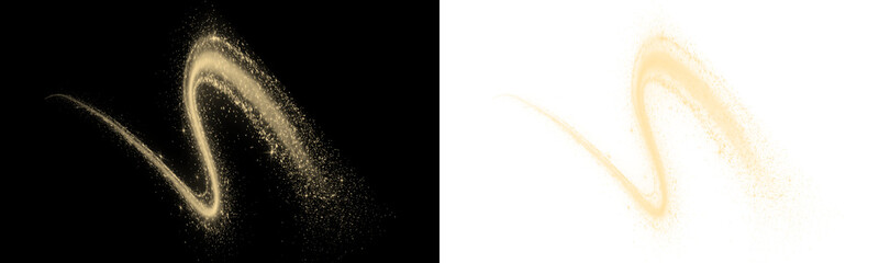 Abstract golden magic wave with glitter particles and sparkles isolated on transparent background © MDABUL