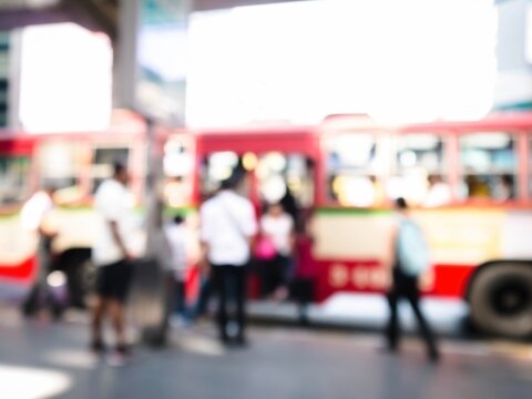 Abstract blurred people waiting for the bus.