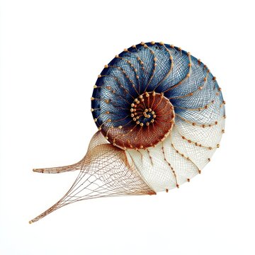 Detailed Nautilius Shell Spiral Illustration With Blue Brown And White Gradient Texture Isolated
