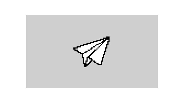 Pixel art paper airplane flying travel icon.