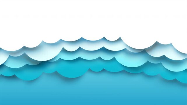 Animation of layered clouds moving across a clean white background, creating a simple atmospheric motion graphic with generous copy space