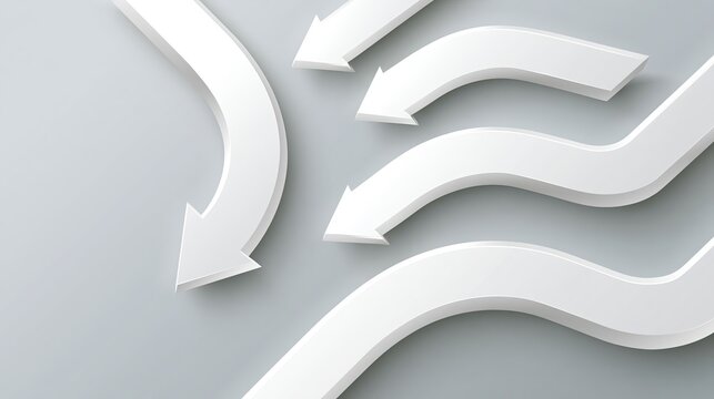 3D upward arrows with reverse arrow, minimalist white business chart, economic growth turnaround trend concept background