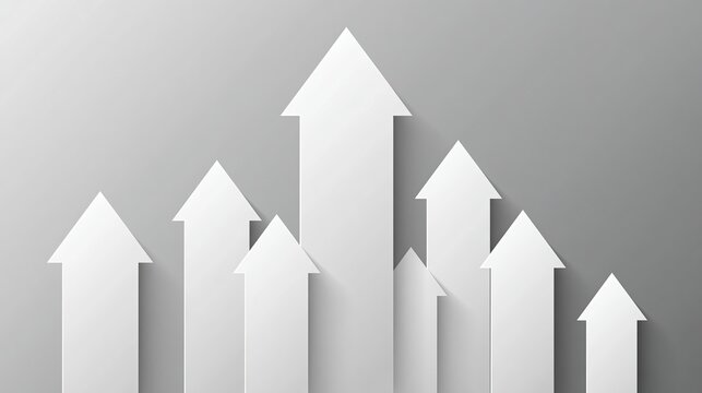 3D upward arrows with reverse arrow, minimalist white business chart, economic growth turnaround trend concept background
