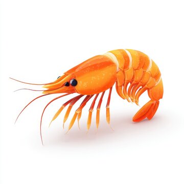 Fresh Orange Shrimp Illustration Isolated On White Background