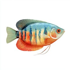 Fototapeta premium Dwarf Gourami Fish With Vibrant Blue And Orange Stripes Isolated On A Clean White Background