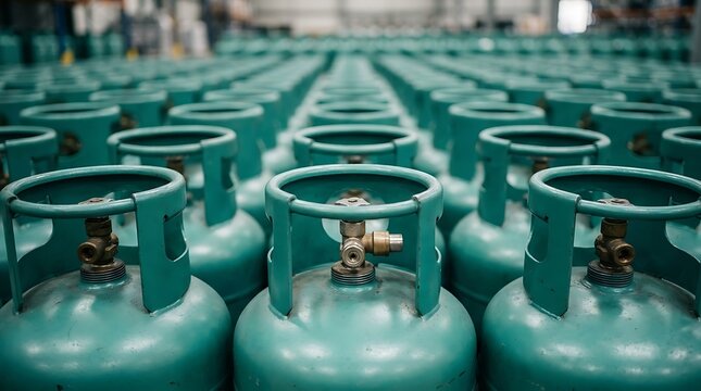Green gas cylinders isolated on transparent background. Ideal for energy supply concepts.
