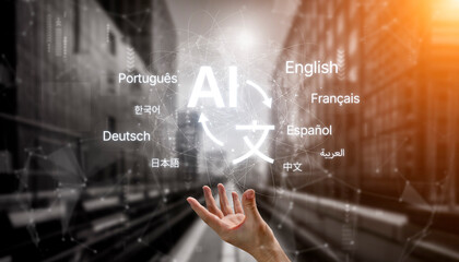 Global communication with multiple languages, digital translation tools, multilingual technology, cross-cultural communication, and virtual language learning environments. Spline © InfiniteFlow