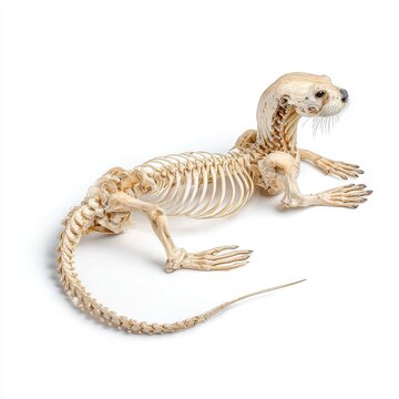 Full Skeleton Of An Otter Anatomical Specimen Isolated On A Clean White Background