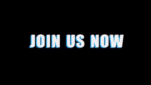 We are hiring and join us now text with glitch effect animation loop on black background