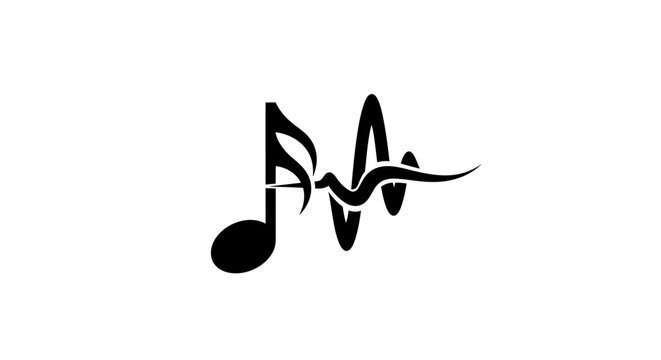 Black eighth note and ecg line music symbol with note merged electrocardiogram line white background heart rate sound wave graphic element with design