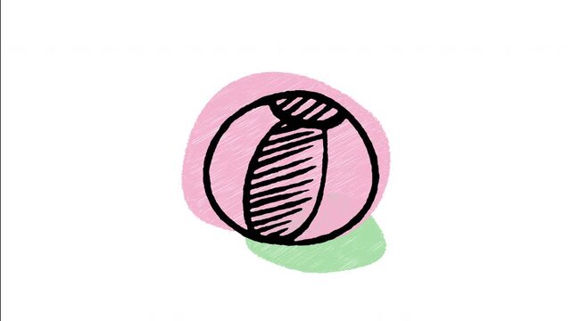 An animated hand drawn inflatable beach ball icon for summer fun. Perfect for outdoor play, vacation themes, water games, and kids toy visuals.