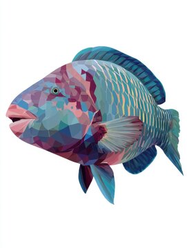 Geometric Low Poly Colorful Parrotfish Illustration On Isolated White Background