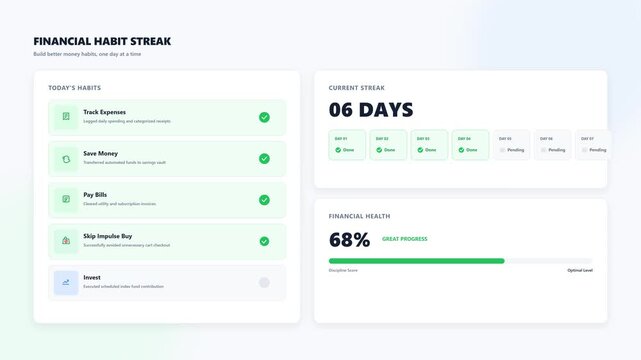 Digital wealth management dashboard for monitoring smart spending decisions and building consistent daily habits to improve long term economic stability