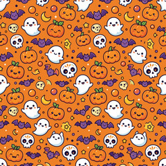 Fototapeta premium Cute Halloween Characters Seamless Pattern