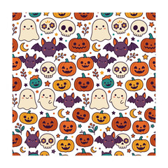Fototapeta premium Cute Kawaii Halloween Characters Pattern