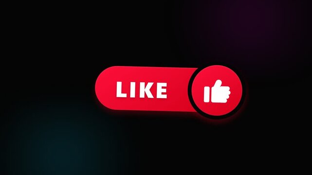 A vibrant red social media interaction interface displays a glowing button featuring the thumbs up symbol and text to encourage positive user engagement feedback across digital communication