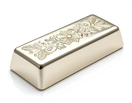 Polished platinum bar with elegant floral engraving.