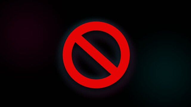 A glowing red circular emblem featuring a diagonal line indicates a prohibition signal, conveying a strict warning for users to cease their current actions immediately within this digital