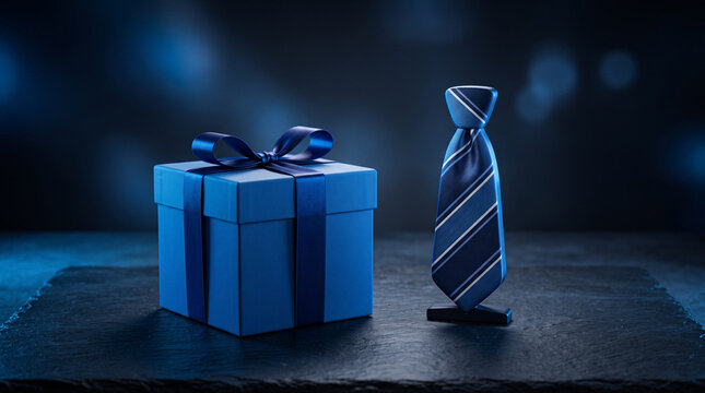 Blue gift box and striped necktie for Father's Day.