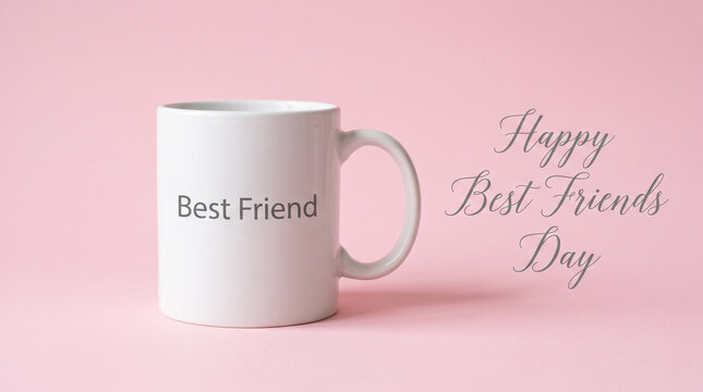 White Best Friend mug on pink background for Friendship Day.