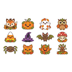 Obraz premium Halloween Themed Cartoon Characters Illustration Set.